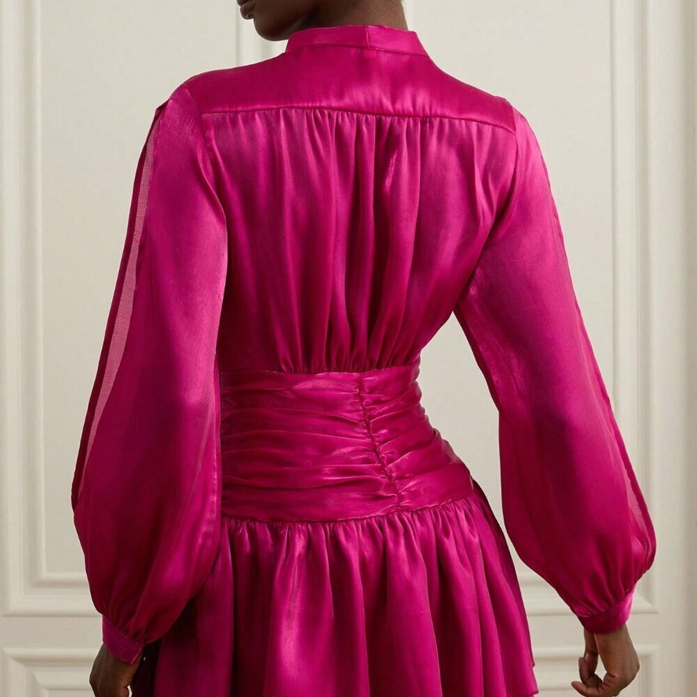 Hot Pink Elegant Women's Mini Satin Dress - Picture 2 of 7